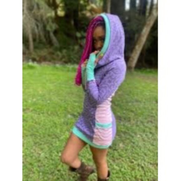 Sacred Geometrix Portal Dress Organic Cotton Bodycon Dress with Hood Size XL - Picture 2 of 14